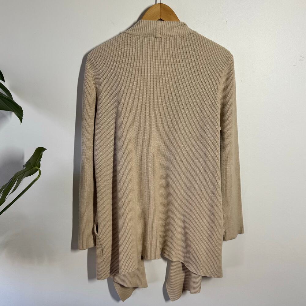 J.McLaughlin Drape Rib Knit Open Front Cardigan Sweater Women L Tan Minimal - Picture 2 of 7